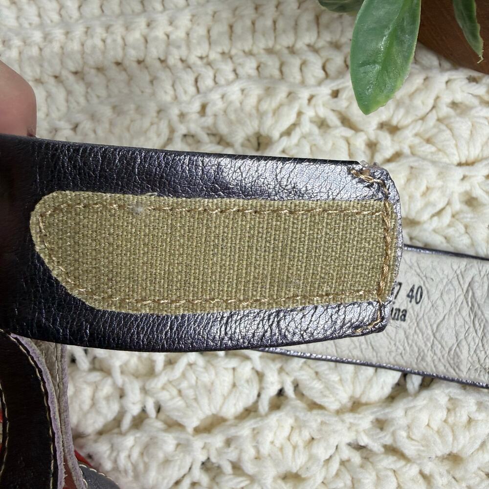 FLY LONDON Women's 40 US 9 YULA Leather Wedge Sandal Red Pewter Ankle Strap - Picture 12 of 16